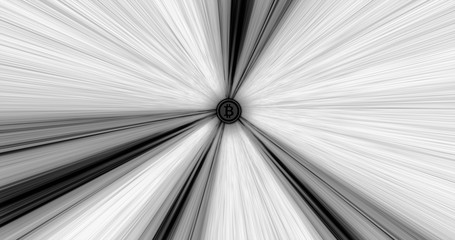 Bitcoin hypnotic loop  background,  Bitcoin currency sign in digital cyberspace, Business and Technology Network Concept