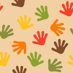 Children's palms. Multi-color seamless pattern. Vector illustration.