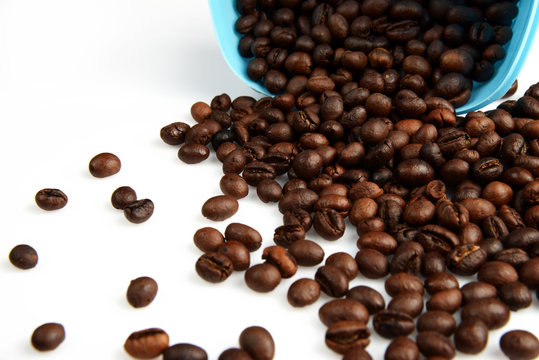 Roasted Coffee beans in a bowl on white background © Nishchal
