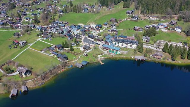 Altaussee and lake Altausseer See in the Salzkammergut in Austria, European Alps.