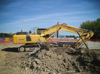 Construction machine at the construction site, Crawler Dozers.