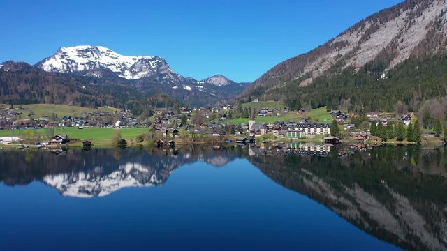 Altaussee and lake Altausseer See in the Salzkammergut in Austria, European Alps.