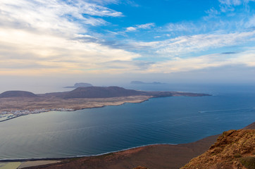 Landscape of La Graciosa seen from the Mirador del Río on the cliffs of Lanzarote