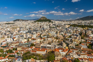 Fototapeta na wymiar Athens cityscape, looking towards lycabettus hill.