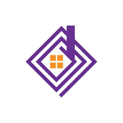real estate logo, spiral line with window and house