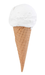 vanilla ice cream in the cone on white background with clipping path