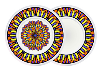 Set of two Decorative Ornament With Mandala and round frame. Home Decor Background. Vector Illustration. For Coloring Book, Greeting Card, Invitation, Tattoo. Anti-Stress Therapy Pattern
