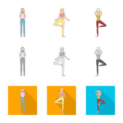 Fototapeta na wymiar Isolated object of posture and mood sign. Set of posture and female vector icon for stock.
