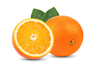 orange fruit with leaf isolated on white background . full depth of field