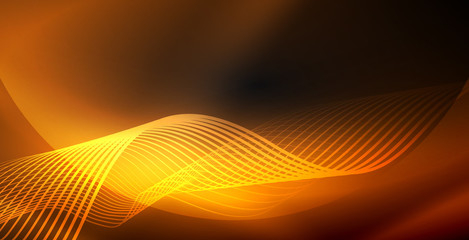 Glowing abstract wave on dark, shiny motion, magic space light. Techno abstract background