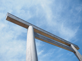 Torii gate with blue sky in Mie, Japan.