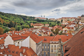 Fototapeta na wymiar Red tiled roofs of old Prague.