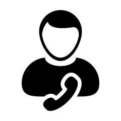 Fototapeta na wymiar Operator icon vector male user person profile avatar with phone symbol for business contact and communication in flat color glyph pictogram illustration