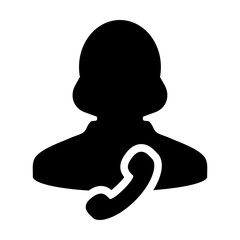 Support icon vector female user person profile avatar with phone symbol for business contact and communication in flat color glyph pictogram illustration