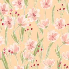 vector watercolor vintage soft pink floral seamless pattern