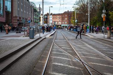 Dublin, Ireland – March 2019. Streets and buildings of historical city Dublin, capital of Ireland