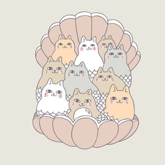 Naklejka premium Cartoon cute cat and shell vetcor.