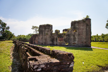 Fortress. Brick walls of Fort Zeelandia, Guyana. Fort Zealand is located on the island of the...