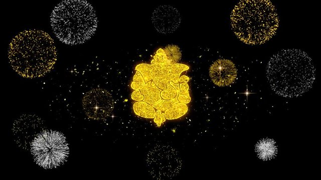 Diwali Lord Ganesh Symbol Element Sign Golden Greeting Text Appearance Blinking Particles with Golden Fireworks Display 4K Background