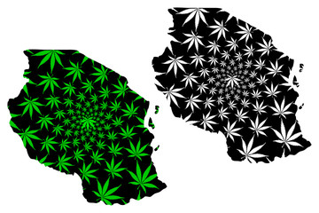Tanzania - map is designed cannabis leaf green and black, United Republic of Tanzania map made of marijuana (marihuana,THC) foliage,