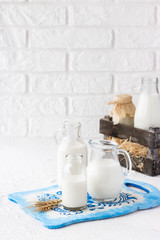 Milk in bottles of various shapes and sizes