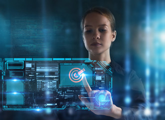 The concept of business, technology, the Internet and the network. A young entrepreneur working on...