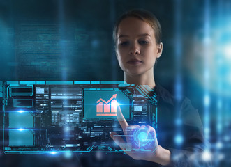 The concept of business, technology, the Internet and the network. A young entrepreneur working on...