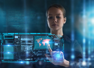 The concept of business, technology, the Internet and the network. A young entrepreneur working on a virtual screen of the future and sees the inscription: