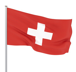Switzerland flag blowing in the wind. Background texture. 3d rendering, wave. - Illustration. Isolated on white.