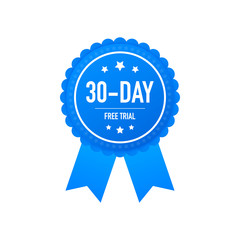 30 days free trial label, badge, sticker. Software promotions for free downloads. It can be used for application. Vector illustration.