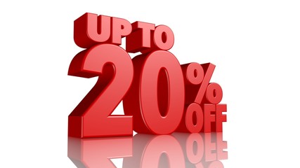 3d Sign on White Background, Special Discount Tag, Sale Up to 20 Percent Off, Banner, Advertising, Badge, Emblem, Web Icon