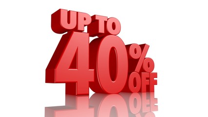 3d Sign on White Background, Special Discount Tag, Sale Up to 40 Percent Off, Banner, Advertising, Badge, Emblem, Web Icon