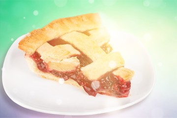 Delicious baked cherry pie isolated on white background