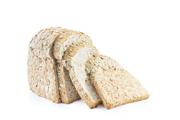 slice of bread wheat isolated on white background, selective focus (detailed close-up shot) 