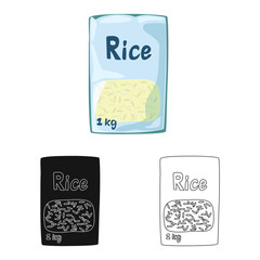 Vector illustration of packet and rice sign. Set of packet and white vector icon for stock.