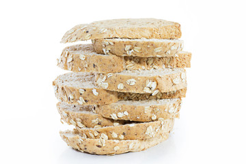 slice of bread wheat isolated on white background, selective focus (detailed close-up shot) 