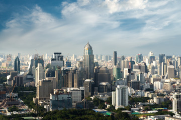 Naklejka na ściany i meble Modern building in Bangkok business district at Bangkok city with skyline, Thailand.
