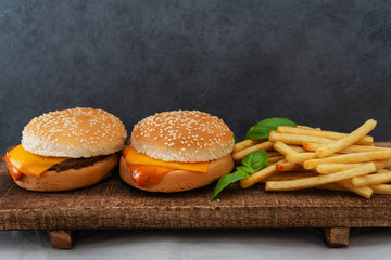 Cheese burger - American cheese burger with Golden French fries