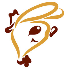 the head of a cheerful hare in a hat and a bow-tie