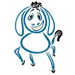 dancing blue donkey with a funny hairstyle and a big smile