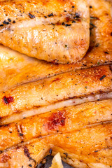 Grilled fried roast Chicken tobacco. Macro.