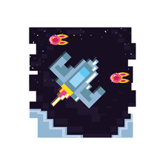 video game spaceship flying pixelated