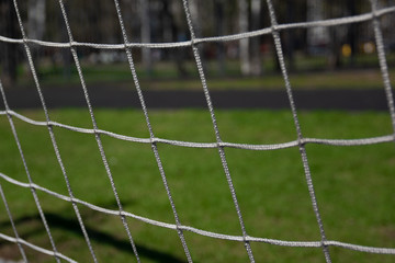 Football Soccer Goal. On the background of green grass. For design In the media Advertising