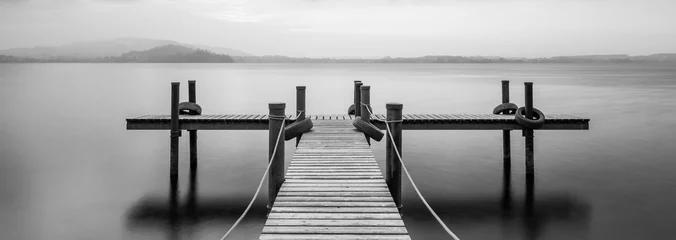 Peel and stick wall murals Black and white Wooden jetty in Purple.