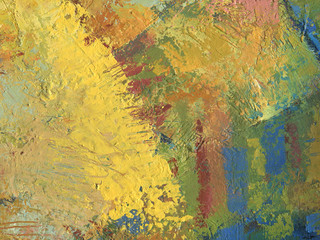 Yellow wall texture. Gold painting background with hand drawn yellow textures.