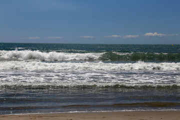 Strand am Mittelmeer im Sommer, Camargue, Frankreich
