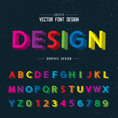 3D Font color and alphabet vector, Writing Design typeface and number, Script Graphic text on background
