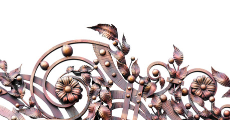 Metal gate details against on white background