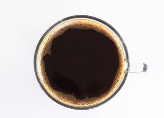 Closeup americano coffee on white background
