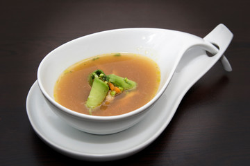 gourmet vegetable soup in a beautiful dish